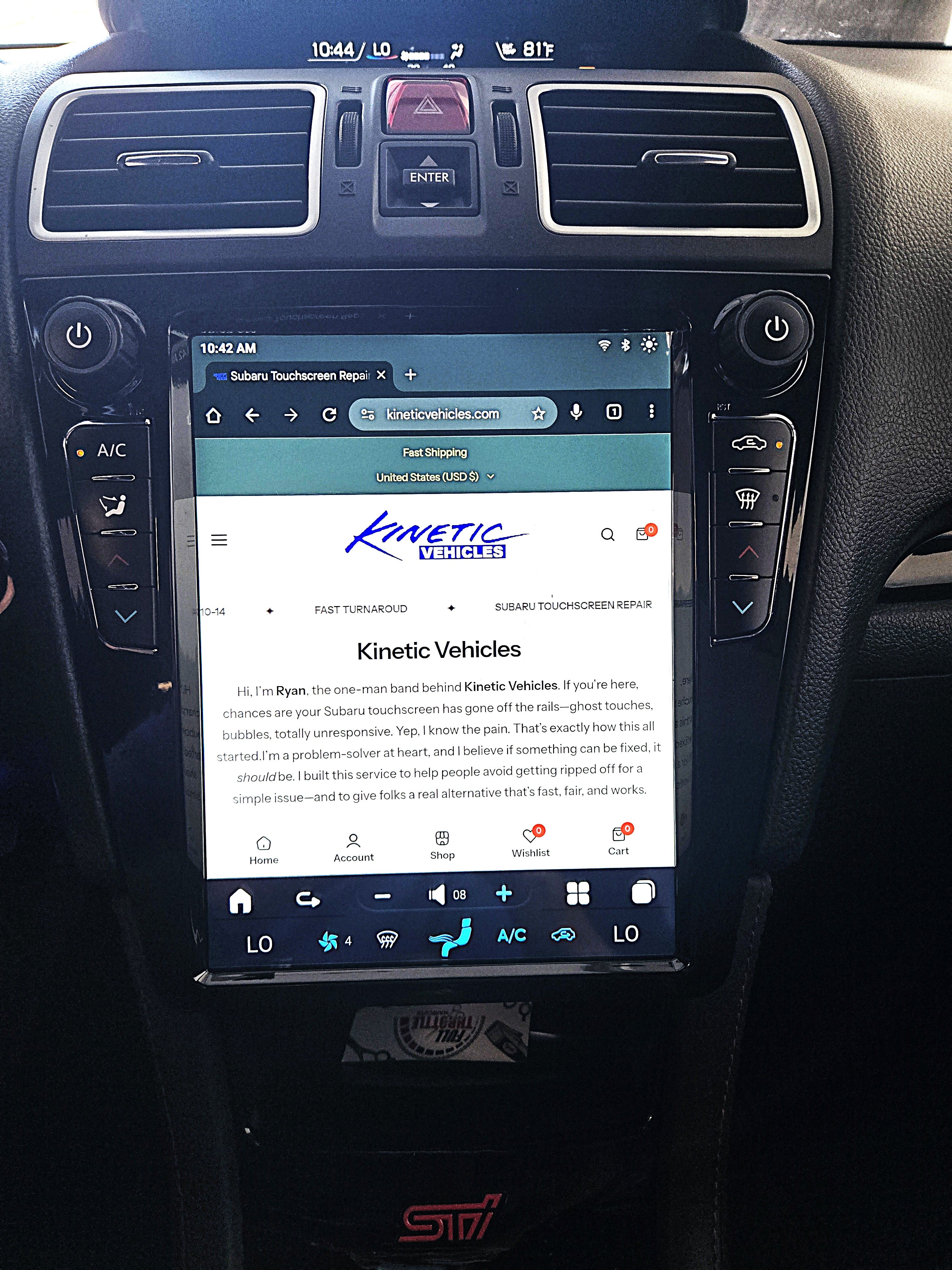 Subaru WRX Tesla Style radio with HVAC controls. 10.8" Screen